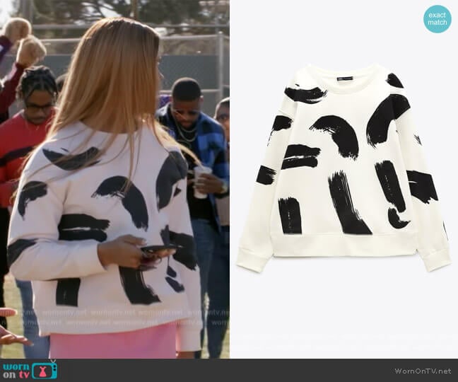 Printed Sweatshirt by Zara worn by Nathanial Hardin (Rhoyle Ivy King) on All American Homecoming