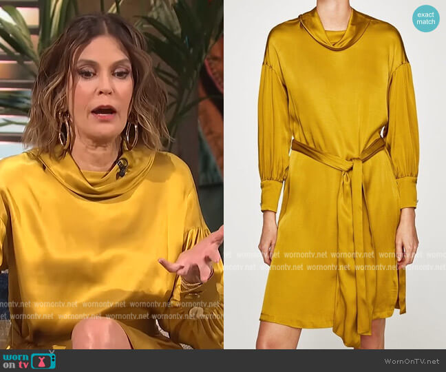 Gold Satin Dress by Zara worn by Teri Hatcher on E! News Daily Pop