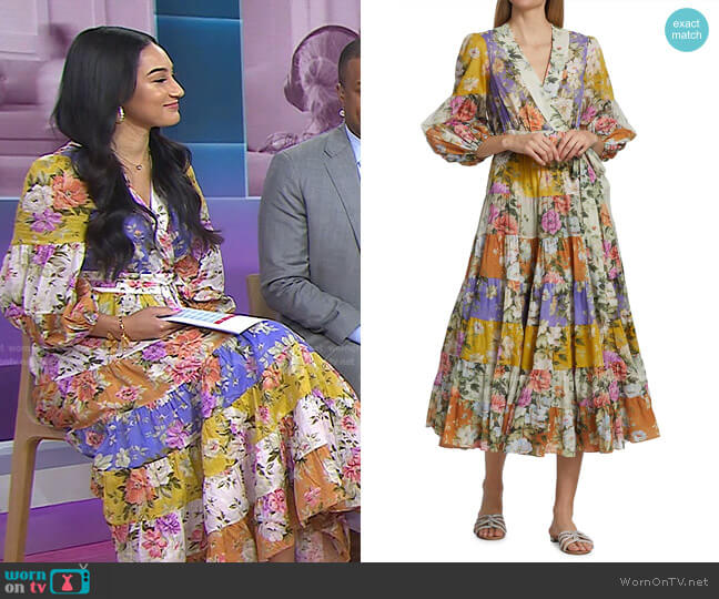 Pattie Patchwork Floral Midi-Dress by Zimmermann worn by Morgan Radford on Today