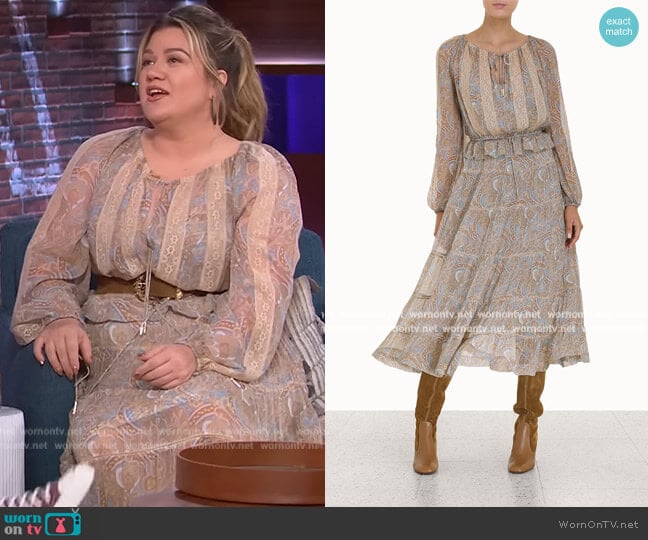 Paisley Print Dress by Zimmermann worn by Kelly Clarkson on The Kelly Clarkson Show