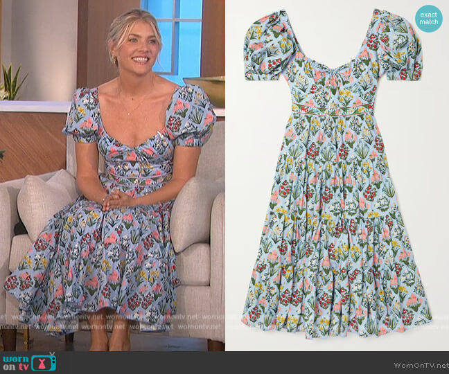 Palmera printed cotton midi dress by Agua By Agua Bendita worn by Amanda Kloots on The Talk