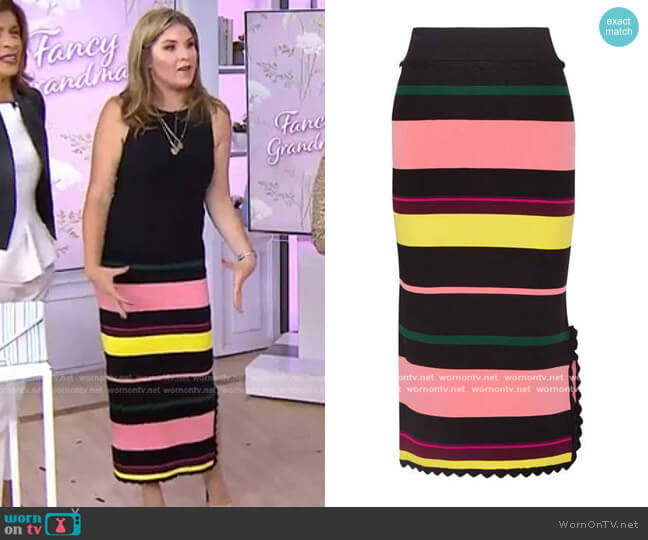 Las Palmas Striped Stretch-Knit Midi Skirt by Apiece Apart worn by Jenna Bush Hager on Today
