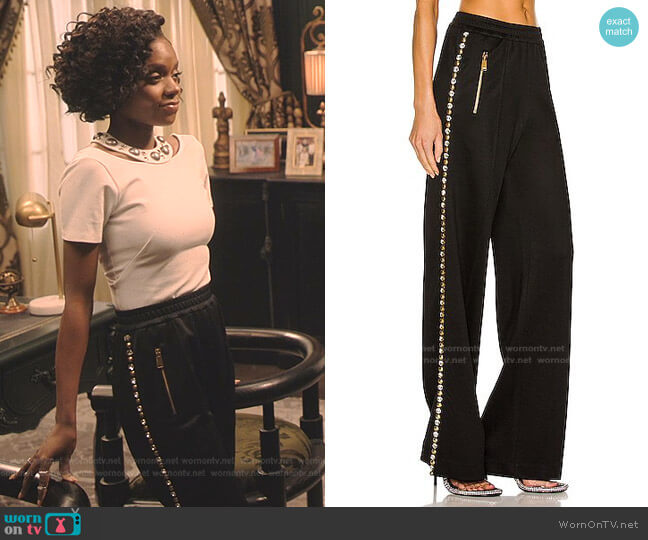 Crystal Dome Track Pant by Area worn by Zenzi Fullington (Ashleigh Murray) on Tom Swift