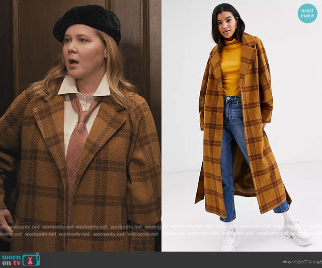 Curve balloon sleeve check coat by ASOS worn by Amy Schumer on Only Murders in the Building