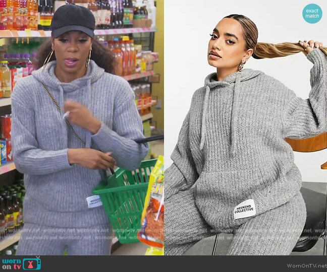 Weekend Collective knitted ribbed hoodie by pants by ASOS worn by Sheree Whitefield on The Real Housewives of Atlanta