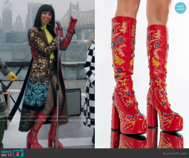 Azalea Wang All About The Details Hand Beaded Chunky Boot worn by Wickie Roy (Renée Elise Goldsberry) on Girls5eva