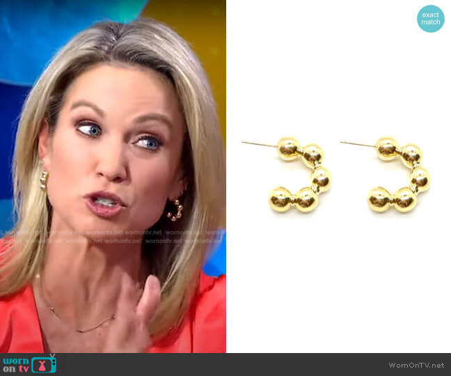 Gold Bola Hoops Accessory Concierge worn by Amy Robach on Good Morning America
