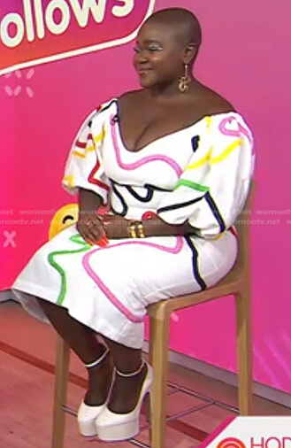 Achieng Agutu’s v-neck dress with multicolor stripes on Today