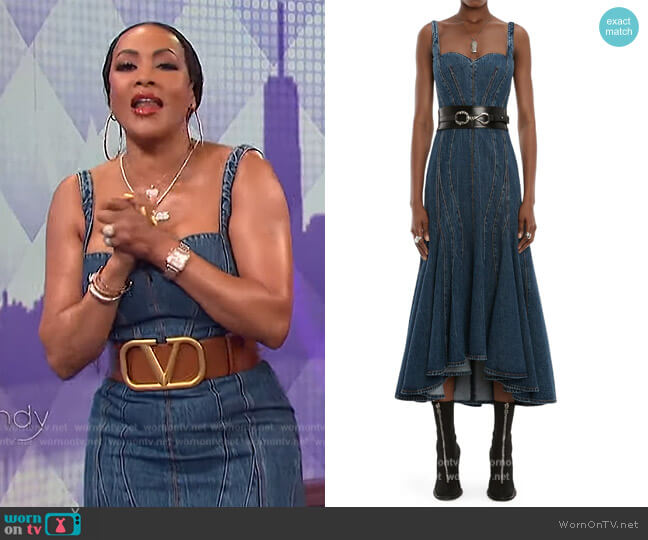 Vivica A. Fox’s denim sweetheart dress on The Wendy Williams Show