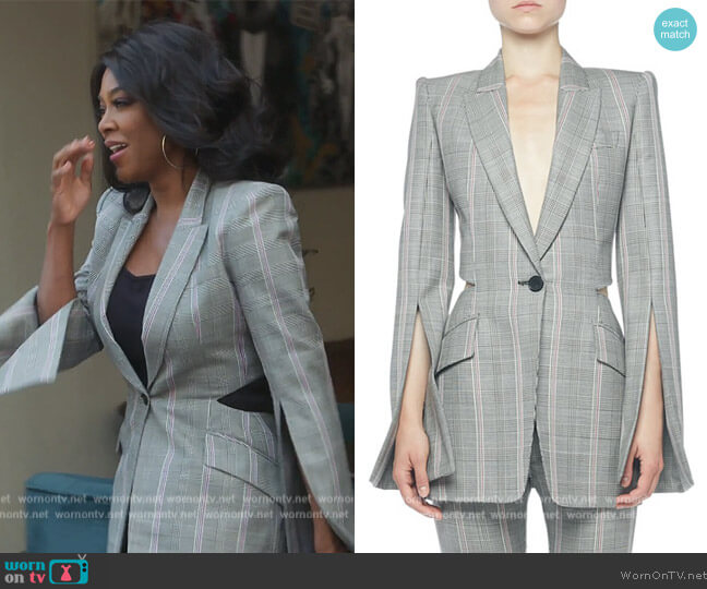 Prince of Wales Open-Back Jacket by Alexander McQueen worn by Kenya Moore  on The Real Housewives of Atlanta