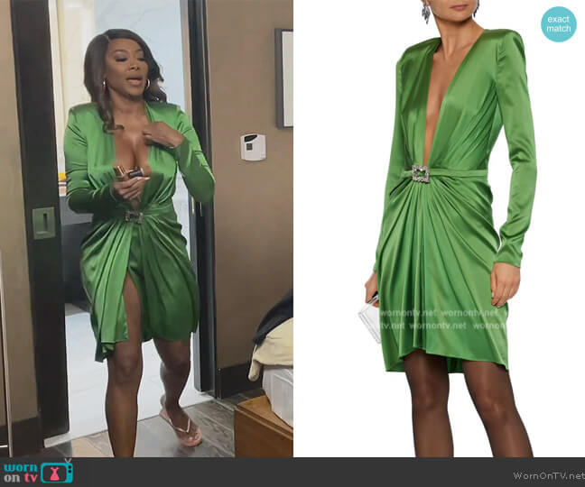 Buckle-embellished stretch-silk satin dress by Alexandre Vauthier worn by Kenya Moore on The Real Housewives of Atlanta
