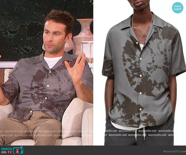Silverlake Relaxed Fit Tie Dye Print Camp Shirt by All Saints worn by Chace Crawford on The Talk