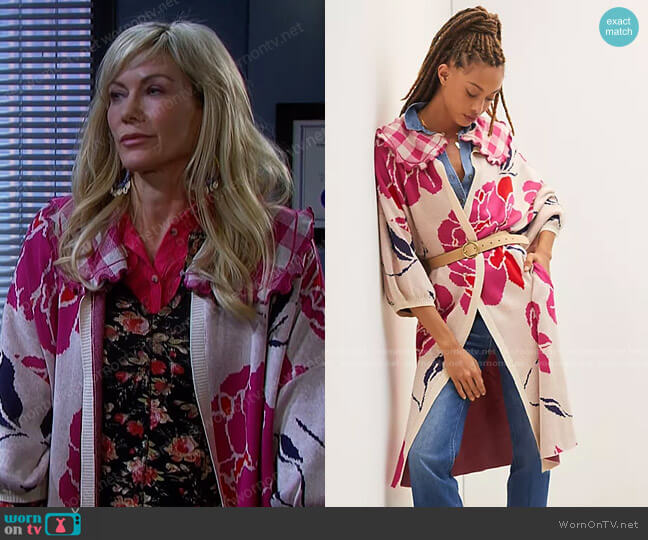 Collared Duster Cardigan by Bel Kazan worn by Kristen DiMera (Stacy Haiduk) on Days of our Lives