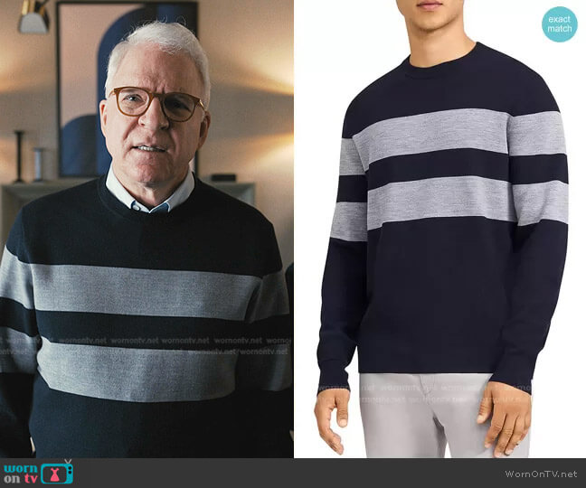 Arnauld Striped Crewneck Merino Sweater by Theory worn by Steve Martin on Only Murders in the Building worn by Charles-Haden Savage (Steve Martin) on Only Murders in the Building