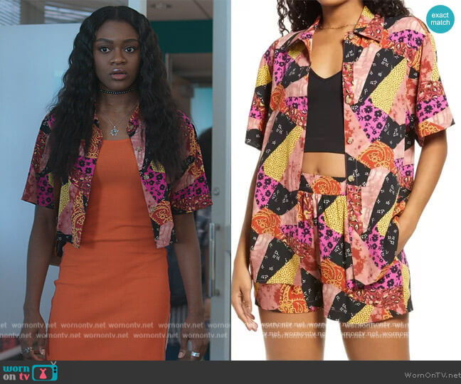 Patchwork Button Up Shirt by BP worn by Calliope Burns (Imani Lewis) on First Kill