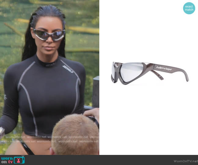 Xpander rectangle-frame sunglasses by Balenciaga worn by Kim Kardashian (Kim Kardashian) on The Kardashians