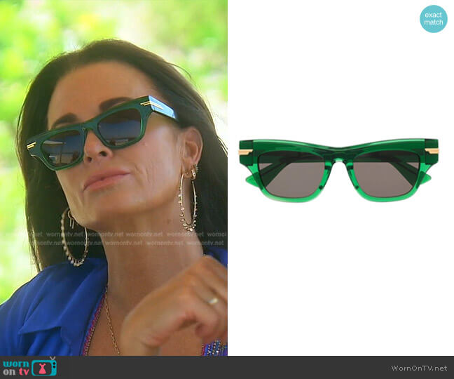 Mitre Sunglasses by Bottega Veneta worn by Kyle Richards on The Real Housewives of Beverly Hills