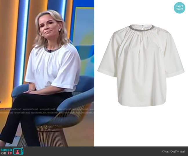 Cotton Short-Sleeve Blouse by Brunello Cucinelli worn by Dr. Jennifer Ashton on Good Morning America