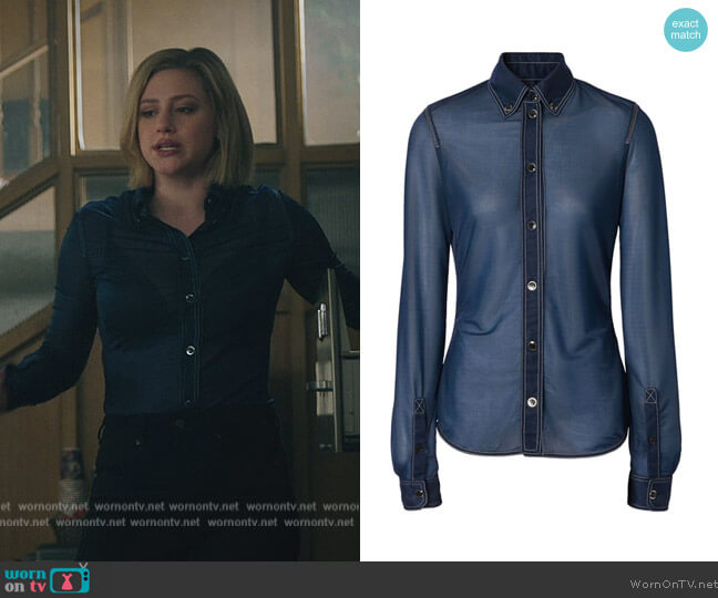 Burberry Sheer Button-Up Shirt by Burberry worn by Betty Cooper (Lili Reinhart) on Riverdale