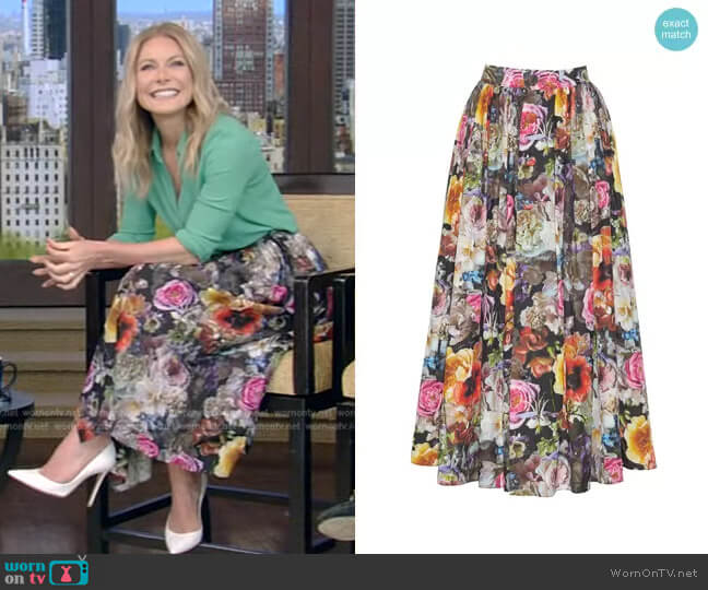 Button Down A Line Skirt by Adam Lippes worn by Kelly Ripa on Live with Kelly and Mark