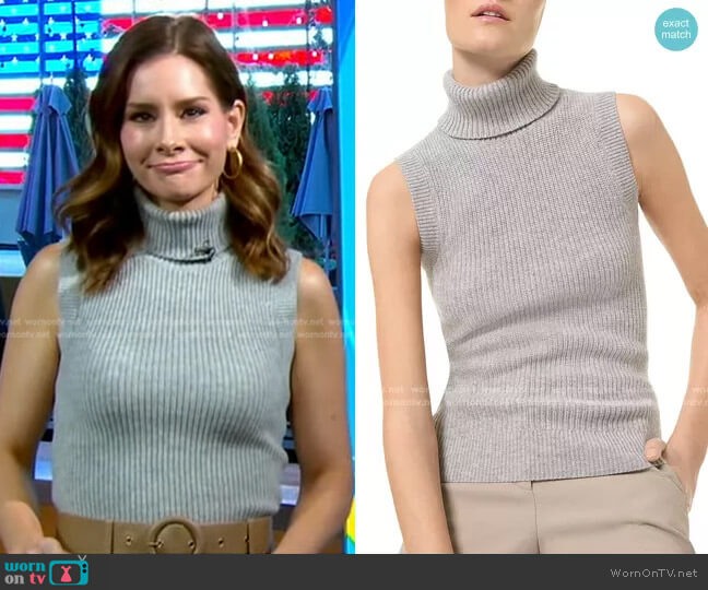 Cashmere Sleeveless Turtleneck Sweater by Michael Kors worn by Rebecca Jarvis on Good Morning America