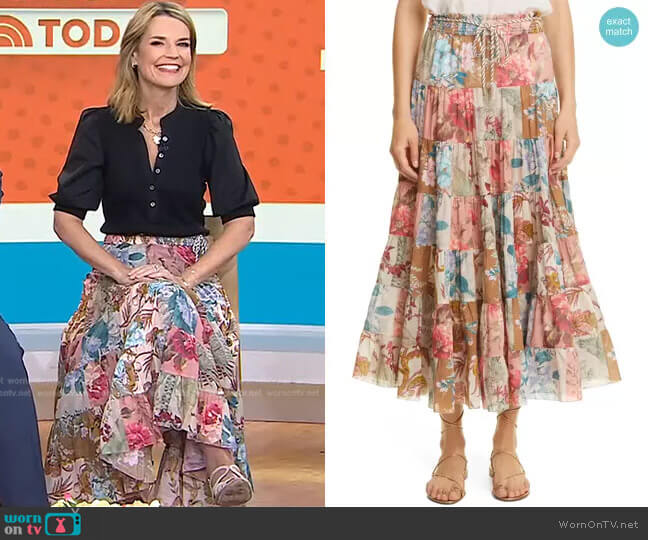 Cassia Patch Midi Skirt by Zimmermann worn by Savannah Guthrie on Today