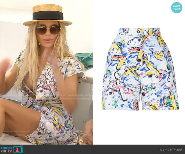 1990s Airplane-Print Shorts by Chanel worn by Dorit Kemsley on The Real Housewives of Beverly Hills