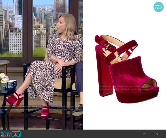 Tamila Velvet Platform Sandal by Christian Louboutin worn by Kelly Ripa on Live with Kelly and Mark