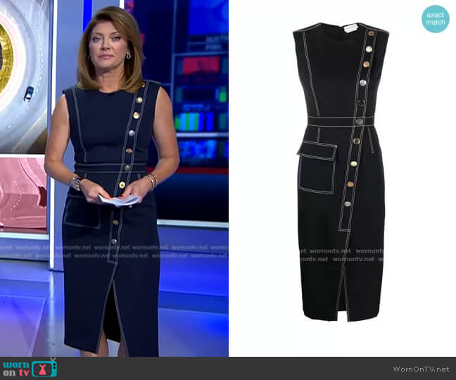 Contrast-Stitch Sleeveless Dress by Alexander McQueen worn by Norah O'Donnell on CBS Evening News