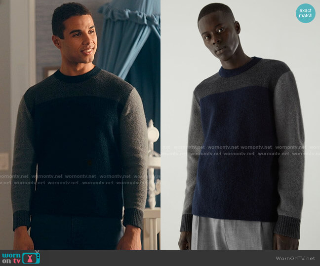 Cos Color Block Heavy Gauge Knitted Sweater worn by Andrew Spencer (Mason Gooding) on Love Victor