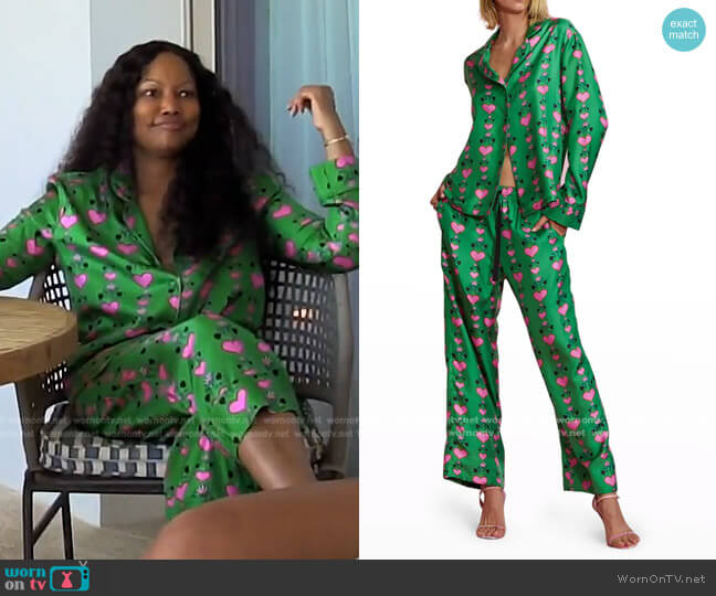 Printed Silk Pajama Top and Pants by Cynthia Rowley worn by Garcelle Beauvais  on The Real Housewives of Beverly Hills