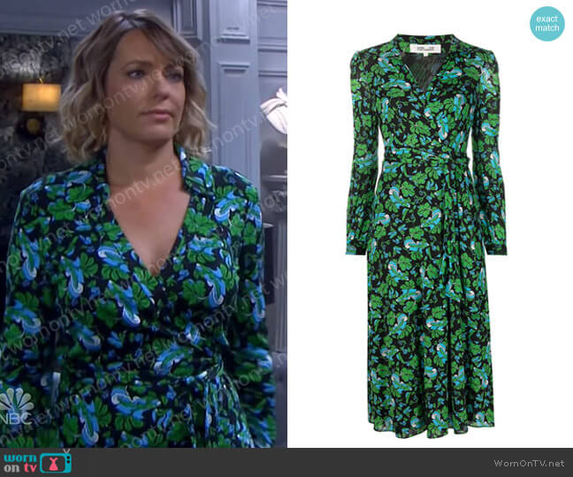 Phoenix Leaf-Print Wrap Dress by Diane von Furstenberg worn by Nicole Walker (Arianne Zucker) on Days of our Lives