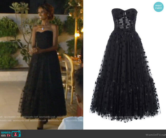 Flocked Polka-Dot Tulle Strapless Cocktail Dress by Dolce & Gabbana worn by Chanel Ayan (Chanel Ayan) on The Real Housewives of Dubai