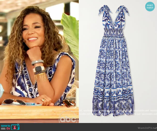 Open-back shirred printed cotton-poplin maxi dress by Dolce & Gabbana worn by Sunny Hostin on The View