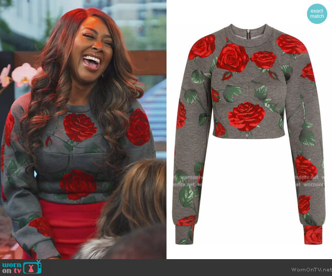 Rose-print Sweatshirt by Dolce & Gabbana worn by Kenya Moore on The Real Housewives of Atlanta