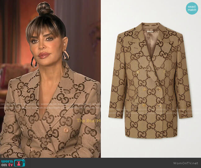 Double-Breasted Cotton-Blend Canvas-Jacquard Blazer by Gucci worn by Lisa Rinna on The Real Housewives of Beverly Hills