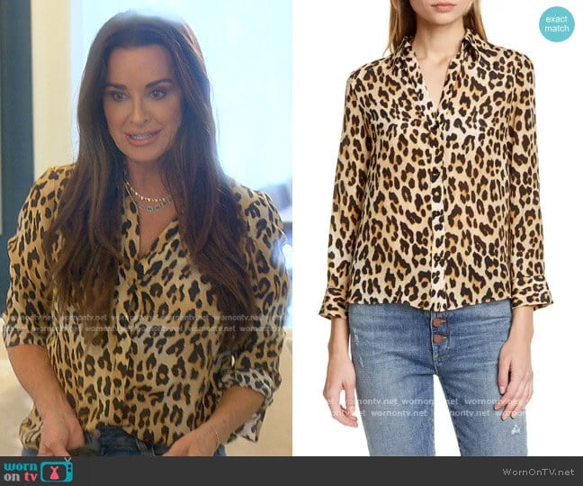 Eloise Leopard Print Blouse by Alice + Olivia worn by Kyle Richards on The Real Housewives of Beverly Hills