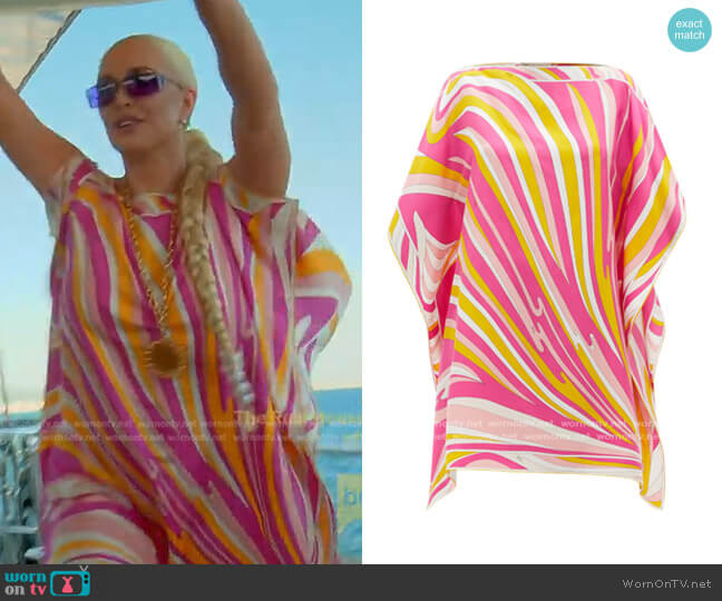 Vortici-Print Silk-Satin Mini Dress by Emilio Pucci worn by Erika Jayne  on The Real Housewives of Beverly Hills