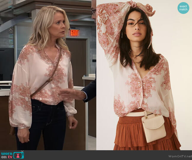 Sheer Femme Blouse by Forever That Girl at Anthropologie worn by Felicia Scorpio (Kristina Wagner) on General Hospital