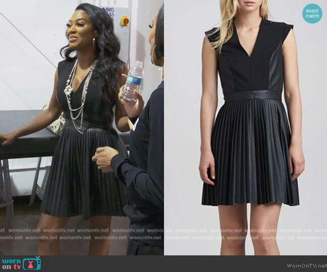 Solar Pleated-Skirt Dress by French Connection worn by Kenya Moore on The Real Housewives of Atlanta