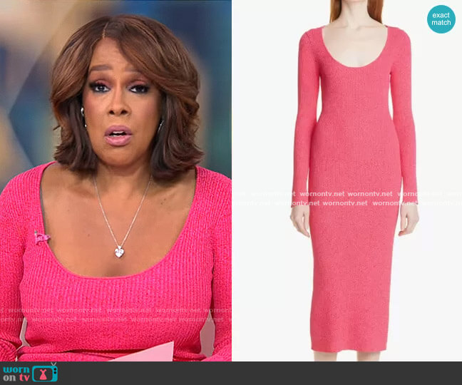 Ganni Ribbed-knit midi dress worn by Gayle King on CBS Mornings