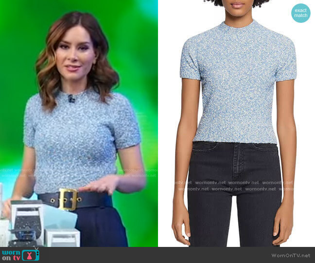 Ginna Marled-Knit Short-Sleeve Sweater by Sandro worn by Rebecca Jarvis on Good Morning America