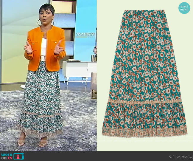 Floral print cotton skirt by Gucci worn by Tamron Hall  on Tamron Hall Show