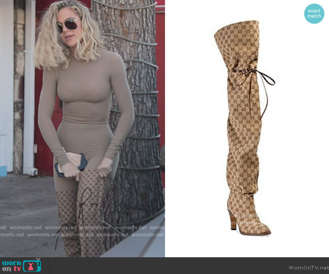 GG Canvas Over-the-Knee Boots by Gucci worn by Khloe Kardashian (Khloe Kardashian) on The Kardashians