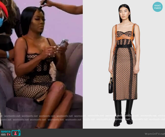 GG mesh corset top and Skirt by Gucci worn by Kenya Moore on The Real Housewives of Atlanta