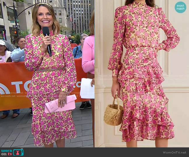 Isa Ruffled Floral-Print Silk-Georgette Midi Dress by Saloni worn by Savannah Guthrie on Today