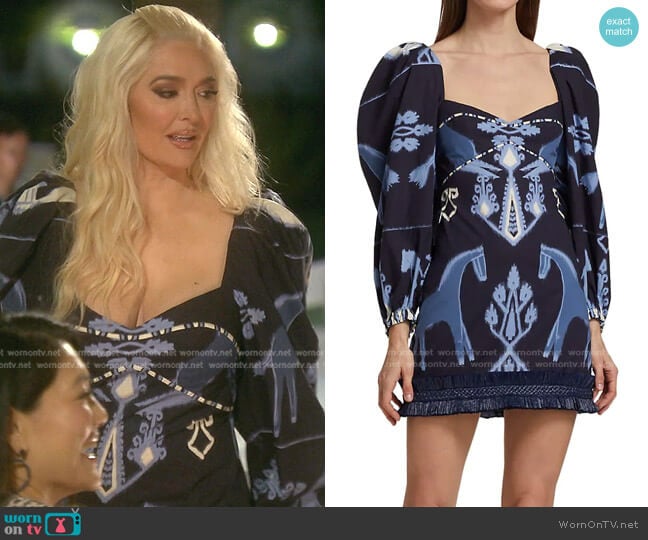 Horse-Print Cotton Minidress by Johanna Ortiz worn by Erika Jayne on The Real Housewives of Beverly Hills