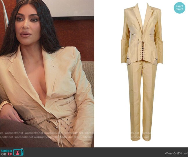 Iconic Vintage Peach Corset-Inspired Pant Suit by Jean Paul Gaultier worn by Kim Kardashian (Kim Kardashian) on The Kardashians