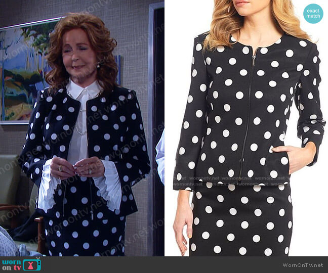 Polka Dot Zip Front Jacket 2-Piece Skirt Suit by John Meyer worn by Maggie Horton (Suzanne Rogers) on Days of our Lives