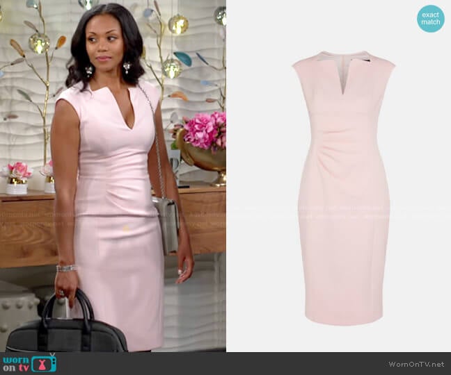 Karen Millen Structured Crepe Envelope Neck Pencil Dress worn by Amanda Sinclair (Mishael Morgan) on The Young and the Restless